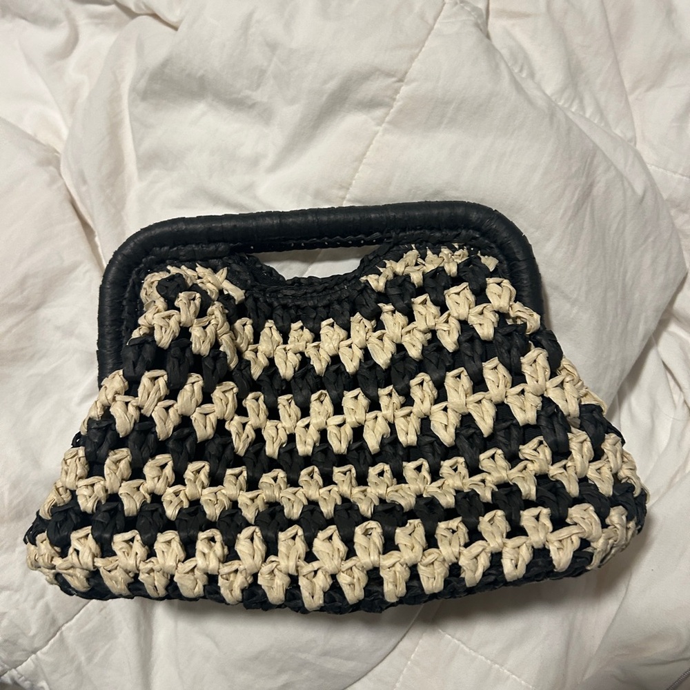 Abercrombie & Fitch Black and Cream Mini Resort Straw Bag